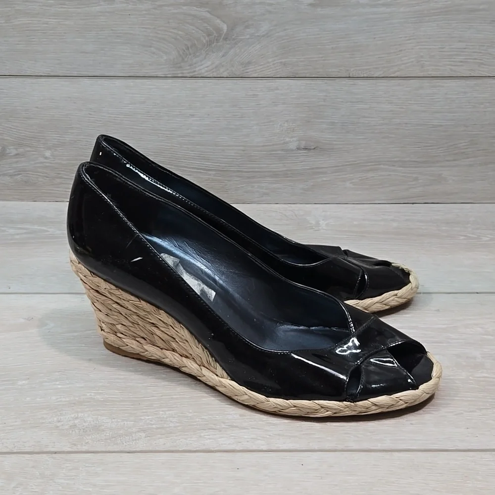Stuart Weitzman Women Leather Espadrille Wedge Open Toe Sandals shoes sz 9.5M
